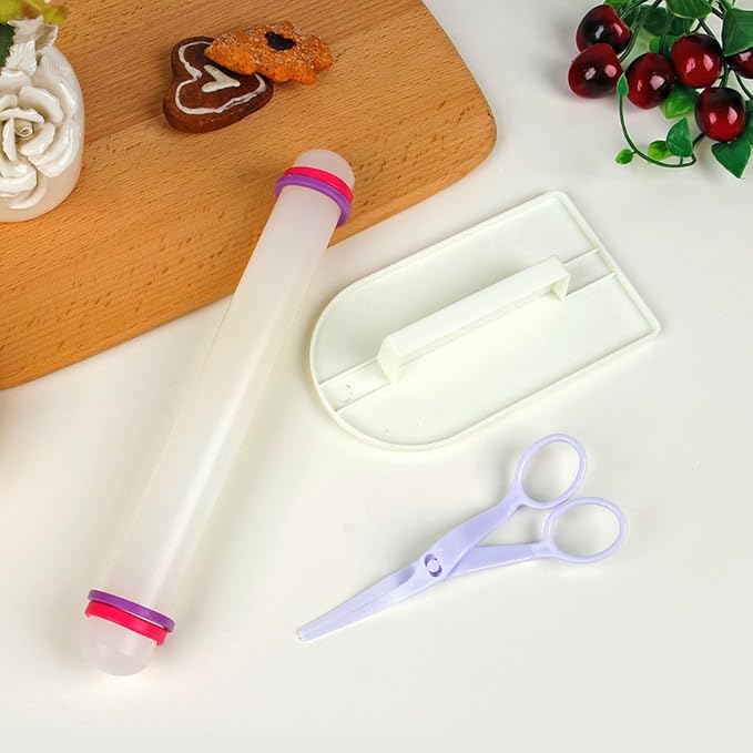 ScivoKaval Marshmallow Fondant Cake Decorating Hand Tool 12 Pcs 5 Sets Sugarcraft Gumpaste Icing Smoother Rolling Pin Trimmer Cutter Embosser Flower Scissor Modelling Accessories Supplies Kit Pink - Image 8