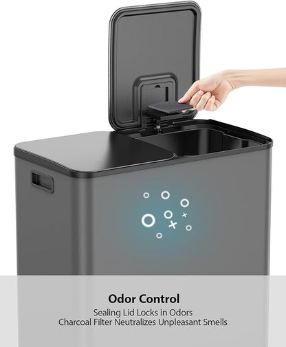 Lovewind Dual Trash and Recycling Bins for Kitchen, 2 * 11-Gallon Stainless Steel Double Trash Can, Step-On Garbage and Recycle Combo, Quiet Close, Pet-Proof, Compatible with 13-Gallon Bags, Grey - Image 8