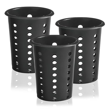 OCS Parts Perforated Utensil Drying Cups | Black | Set of 3 | Plastic Flatware Holder Cylinders for Kitchen Counter Organization by OCSParts