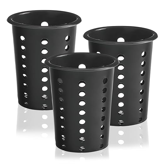 OCS Parts Perforated Utensil Drying Cups | Black | Set of 3 | Plastic Flatware Holder Cylinders for Kitchen Counter Organization by OCSParts