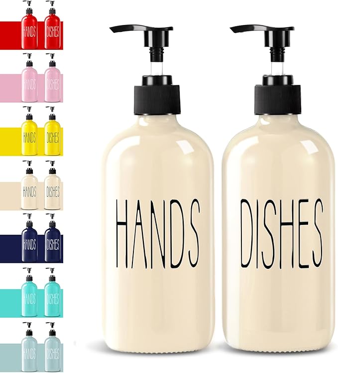 COHOSEGE Glass Soap Dispenser Set 2 Pack,16 Oz Dish Soap Dispenser for Kitchen Sink,Beige Kitchen Accessories and Kitchen Decor,Beige Decorations and Kitchen Utensils for Kitchen by COHOSEGE