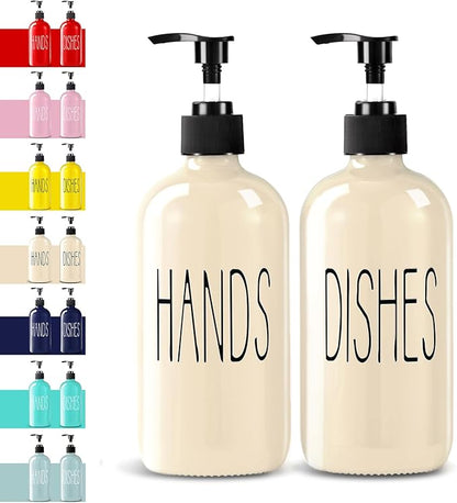 COHOSEGE Glass Soap Dispenser Set 2 Pack,16 Oz Dish Soap Dispenser for Kitchen Sink,Beige Kitchen Accessories and Kitchen Decor,Beige Decorations and Kitchen Utensils for Kitchen by COHOSEGE