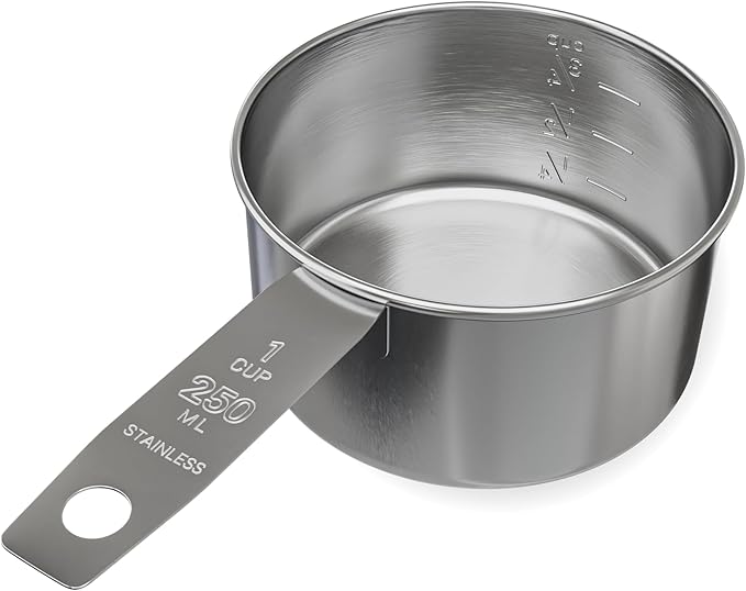 1 Cup Stainless Steel Measuring Cup | Sturdy Metal 250 ml | 240 cc | 8 oz | Single Cup for Wet and Dry Ingredients | Great for use as 1 Cup Dog Food Scoop - 1 PK by Knupp+Co.
