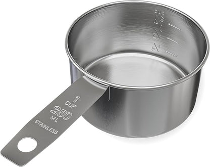 1 Cup Stainless Steel Measuring Cup | Sturdy Metal 250 ml | 240 cc | 8 oz | Single Cup for Wet and Dry Ingredients | Great for use as 1 Cup Dog Food Scoop - 1 PK by Knupp+Co.