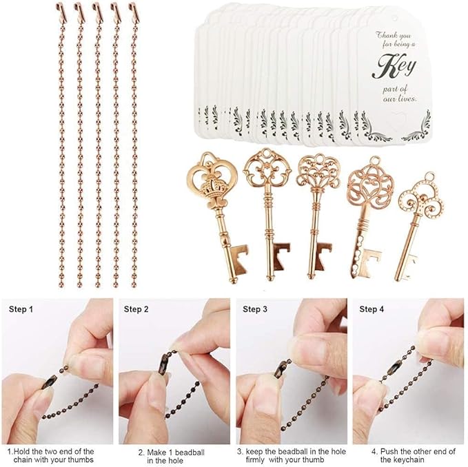 WODEGIFT 50 PCS Wedding Favors Key Bottle Openers,Bridal Shower Party Favors with Thank You Card Tag and Chains,Baby Shower Favors for Guests or Souvenirs for guests Bulk(Rose gold) - Image 5