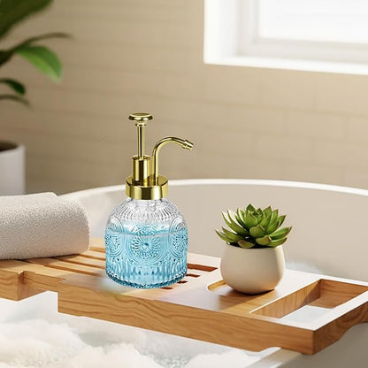 SheeChung Vintage Soap Dispenser, Kitchen Dish Soap Dispensers with Pump Mat, Glass Hand Soap Dispenser for Bathroom, Liquid, Lotion, Refillable, Rustic Farmhouse Decor-Clear (Gold Pump, 1 pk)