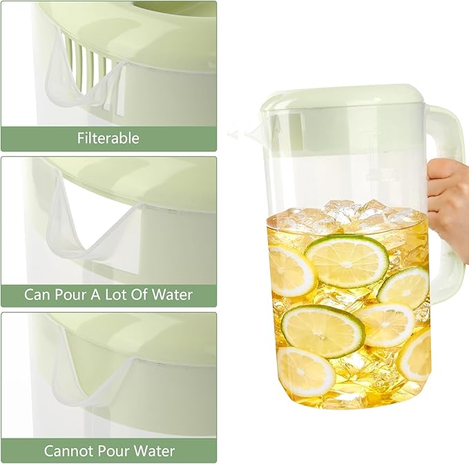 0.6 Gallon 2.5 Litre Clear Plastic Pitcher with Lid, 2 Pack Clear Water Pitchers for Cold Drinks, Iced Tea Jug for Lemonade, Iced Tea, Milk, Juice, Beverages - Image 3
