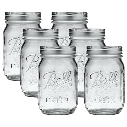 Ball Regular Mouth Glass Mason Jars with Lids and Bands, Used for Canning (Pint, 16 Ounce (Pack of 6)) by BallJar