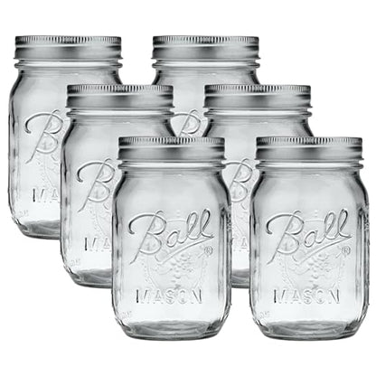 Ball Regular Mouth Glass Mason Jars with Lids and Bands, Used for Canning (Pint, 16 Ounce (Pack of 6)) by BallJar