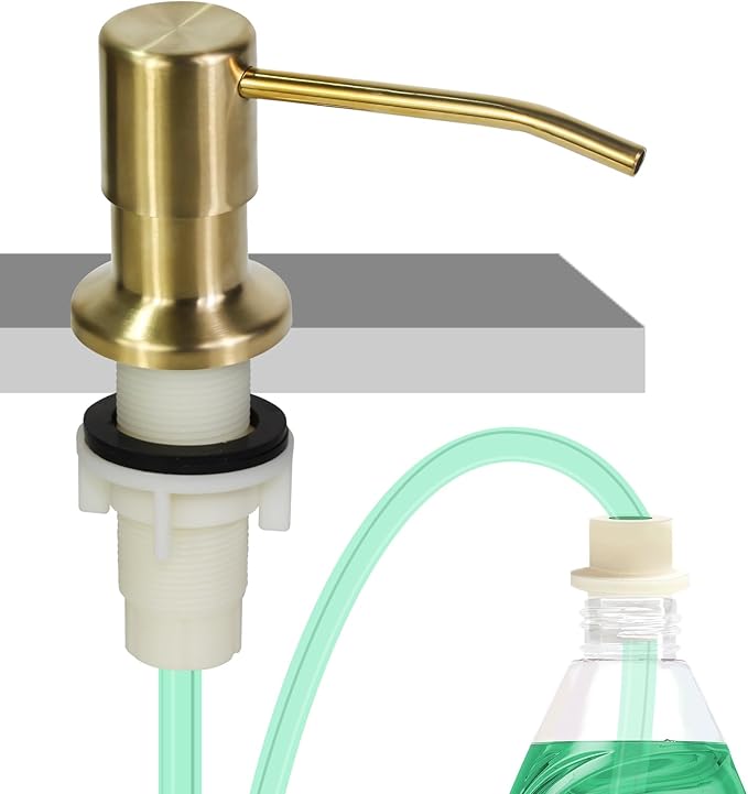Soap Dispenser for Kitchen Sink, Built in Sink Soap Dispenser, Countertop Soap Dispenser Pump with 47" Extension Tube kit, No Need to Fill Little Bottle Again, Golden by OHiHi