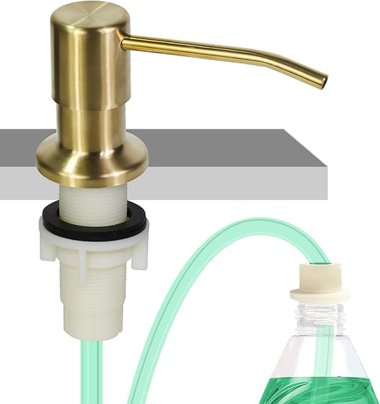 Soap Dispenser for Kitchen Sink, Built in Sink Soap Dispenser, Countertop Soap Dispenser Pump with 47" Extension Tube kit, No Need to Fill Little Bottle Again, Golden by OHiHi