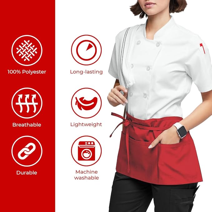 Avalon Kitchen Server Aprons with 3 Pockets, 100% Polyester Waist Apron with Pockets, 24x12 Inche Waitress Apron with Pockets - Image 2