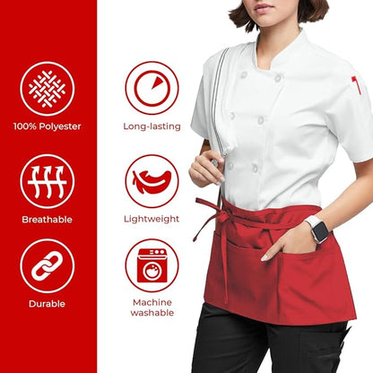 Avalon Kitchen Server Aprons with 3 Pockets, 100% Polyester Waist Apron with Pockets, 24x12 Inche Waitress Apron with Pockets - Image 2