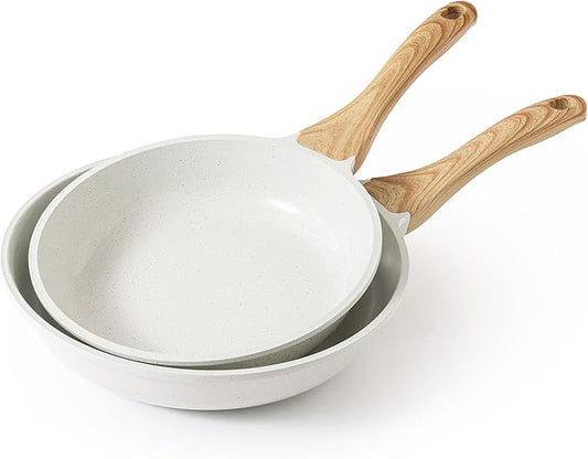 SENSARTE Nonstick Frying Pan Skillets, White Ceramic Coating Omelette Pans, Healthy Cookware Chef's Pan, PTFE & PFAS Free (9.5+11 Inch) by SENSARTE