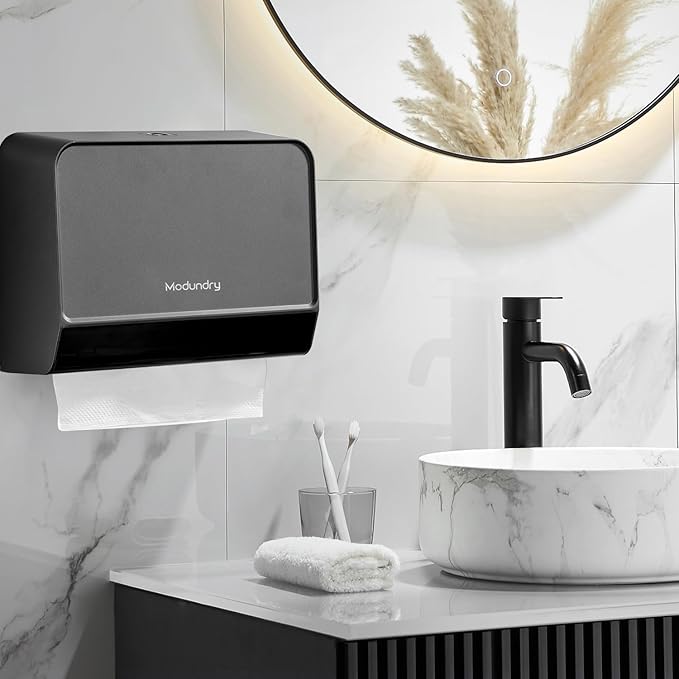 Paper Towel Dispensers Wall Mount, Multifold Z-Fold Paper Towel Holder with Key Lock, Adhesive/Screws Install, Compact Hand Towel Dispenser for Home Bathroom, Restroom, Office, Gray