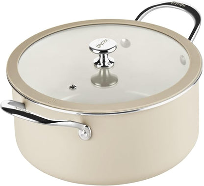 Pyrex 10-Inch Stock Pot Ceramic Cookware with Lid & Stainless Steel Handles, Healthy Nonstick Ceramic Coating, Induction Compatible Stainless Steel, PFAS Lead Cadmium BPA Free