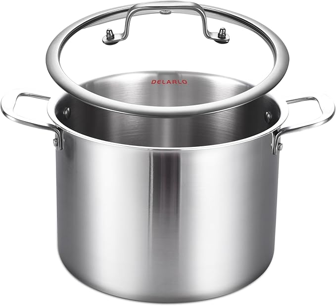 DELARLO Tri-ply Stainless Steel 20QT Stock Pot, Compatible with All Stoves Up to 600℉, 18/10 Induction Big Cooking Pot with Lid, Fast & Even Heating, Durable Large Soup Pot by DELARLOCOOKWARE