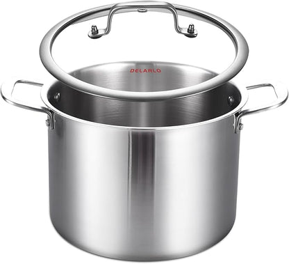 DELARLO Tri-ply Stainless Steel 20QT Stock Pot, Compatible with All Stoves Up to 600℉, 18/10 Induction Big Cooking Pot with Lid, Fast & Even Heating, Durable Large Soup Pot by DELARLOCOOKWARE