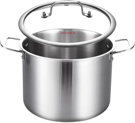DELARLO Tri-ply Stainless Steel 20QT Stock Pot, Compatible with All Stoves Up to 600℉, 18/10 Induction Big Cooking Pot with Lid, Fast & Even Heating, Durable Large Soup Pot by DELARLOCOOKWARE