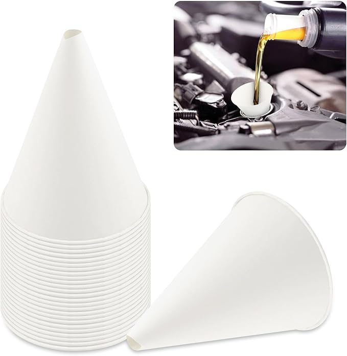 25PCS Disposable Funnels for Automotive Use,6 oz Paper Engine Oil Funnel for Oil Change and Fill of Coolant Motor Oil Gasoline Water,Universal Coolant Funnel Car Accessories