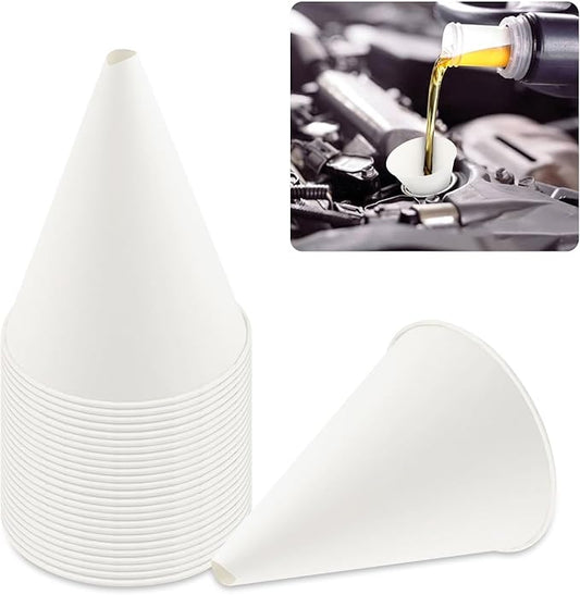 25PCS Disposable Funnels for Automotive Use,6 oz Paper Engine Oil Funnel for Oil Change and Fill of Coolant Motor Oil Gasoline Water,Universal Coolant Funnel Car Accessories