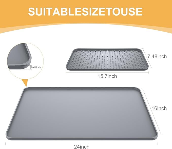 Silicone Coffee Mat, 24'' x 16'' Bar Mat with Detachable Dish Drying Mat for Countertops, Fits Under Coffee Maker, Machine, Espresso Machine, Dish Rack - Image 5