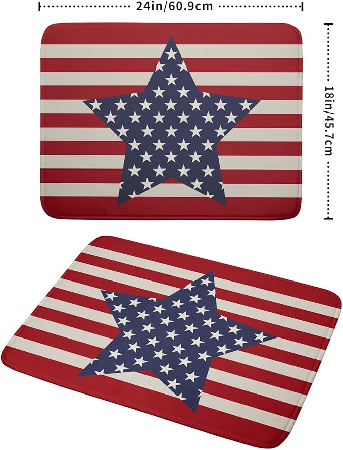 Blue Star Patriotic July of 4th Dish Drying Mat for Kitchen Counter 18x24 Independence Day Red Striped Absorbent Reversible Microfiber Drying Mats Kitchen Countertop Protector Dishes Drainer Rack Pad - Image 2