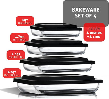 Nestl 8pc Glass Baking Dishes for Oven, Glass Food Storage Containers with Lids, Leakproof Casserole Dishes for Oven with Lid, Cooking, Microwave Oven Freezer Safe Bakeware, 9x13 Lasagna Pan Black - Image 9