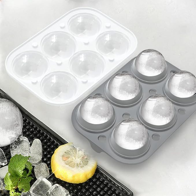 ROTTAY Ice Cube Trays (Set of 2), Sphere Ice Ball Maker with Lid & Large Square Ice Cube Maker for Whiskey, Cocktails and Homemade, Keep Drinks Chilled, Grey - Image 3
