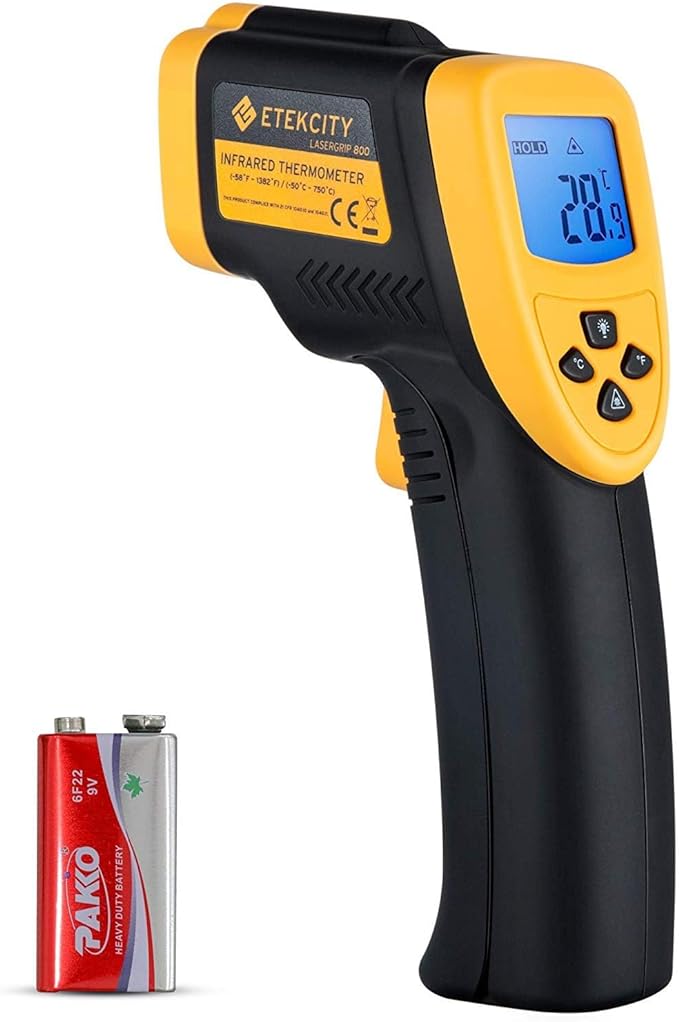 Etekcity Infrared Thermometer Temperature Gun 800, -58℉ to 1382℉ with 16:1 DTS Ratio, Digital Laser Temp IR Tool for Cooking, Pizza Oven, Griddle, Fridge, Engine, Pool, Non Contact, Yellow by Etekcity