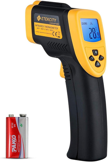 Etekcity Infrared Thermometer Temperature Gun 800, -58℉ to 1382℉ with 16:1 DTS Ratio, Digital Laser Temp IR Tool for Cooking, Pizza Oven, Griddle, Fridge, Engine, Pool, Non Contact, Yellow by Etekcity
