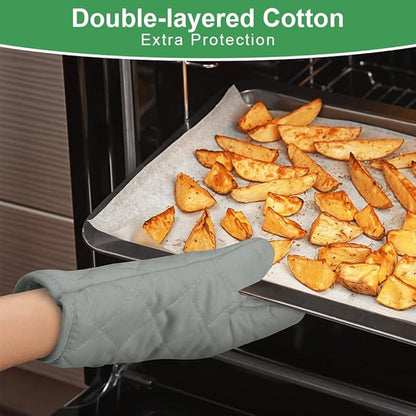 AUAUY Grey Oven Mitts, 1 Pair Kitchen Mittens, 392F Heat Resistant Non-Slip Gloves for Oven, BBQ, Grilling, Cooking, Baking - Infill Cotton - Image 3
