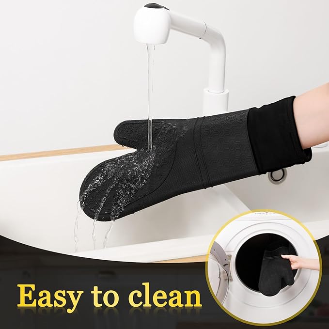 8PCS Oven Mitts and Pot Holders Sets - 480°F Heat Resistant Pot Holders and Oven Mitts, 14.5" Extra Long Silicone Oven Mitts for Cooking, Non-Slip Oven Mitt with Soft Cotton Lining, Black - Image 6