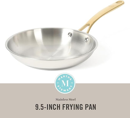 Martha Stewart Castelle 9.5-Inch Stainless Steel Frying Pan with Gold-Tone Handle – Tri-Ply Encapsulated Bottom, Oven Safe & Induction Safe Skillet for Searing and Sautéing - Image 2