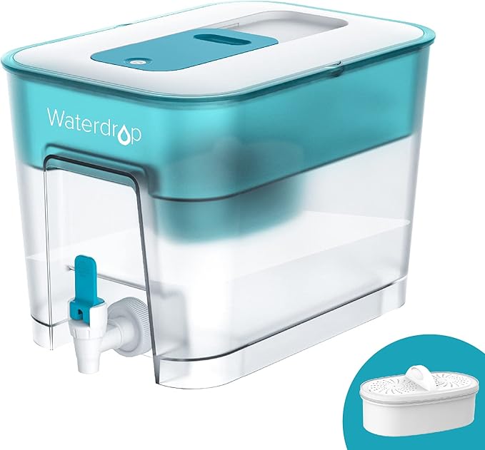 Waterdrop 200-Gallon Long-Life 40-Cup Large Water Filter Dispenser with 1 Filter, Healthy Gift for Home and Office, 5X Times Lifetime, Reduces Chlorine, PFOA/PFOS and More, BPA Free, Turquoise by Waterdrop