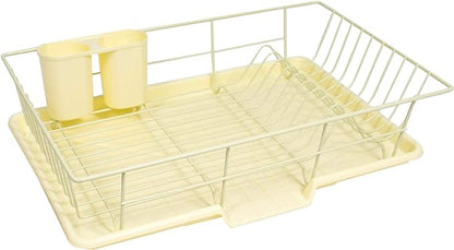 Sweet Home Collection Space-Saving 3-Piece Dish Drainer Rack Set: Efficient Kitchen Organizer for Quick Drying and Storage - Includes Cutlery Holder and Drainboard - Maximize Countertop Space, Yellow by SweetHomeCollection
