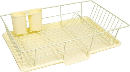 Sweet Home Collection Space-Saving 3-Piece Dish Drainer Rack Set: Efficient Kitchen Organizer for Quick Drying and Storage - Includes Cutlery Holder and Drainboard - Maximize Countertop Space, Yellow by SweetHomeCollection