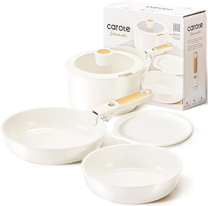 CAROTE 6pcs Pots and Pans Set Non Stick, Cookware Sets, Kitchen Set, Oven/Fridge Safe, Space Saving Pots Set, Nonstick Cooking Set with Versatile Detachable Handle, Induction RV Set - Image 8
