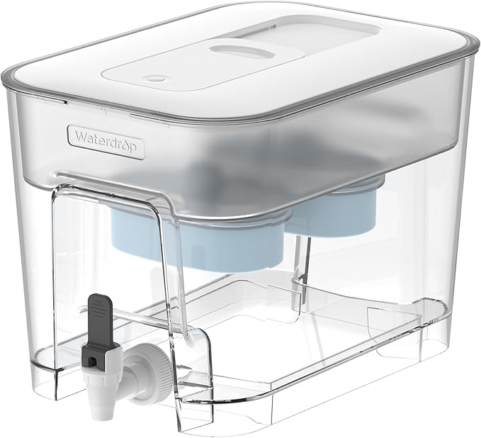 Waterdrop WFD-22W-DF-A Water Filter Dispenser, Alkaline 40-Cup Water Purifier, 2 Built-in Filters, 8X Faster Filtration, 200-Gallon Lifespan, Mineralized Alkaline Water, Reduces Chlorine, White by Waterdrop