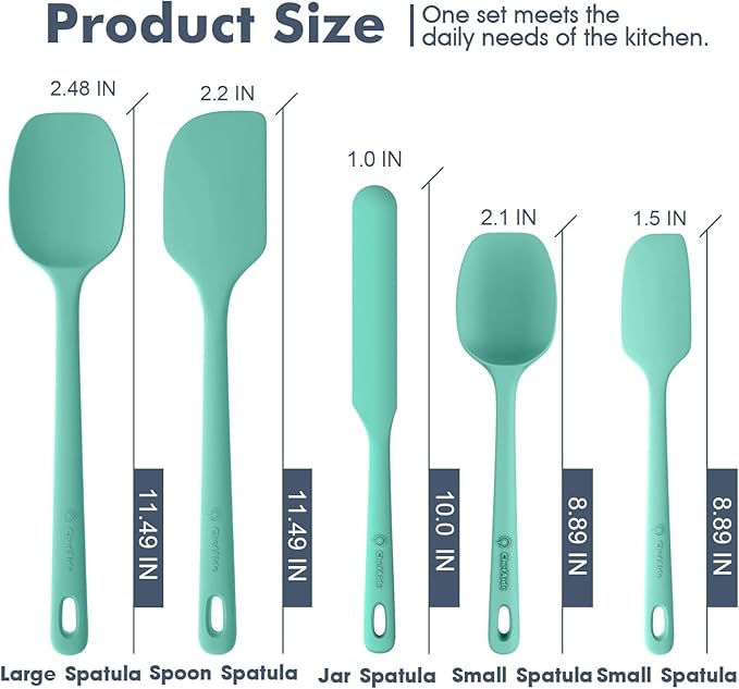 ChefAide 5 Pieces Silicone Spatula Set, Food Grade Rubber Spatula, Upgrade Strong Handle with Ergonomic Grip, Heat Resistant Up to 600°F for Nonstick Cookware, Cooking - Image 2