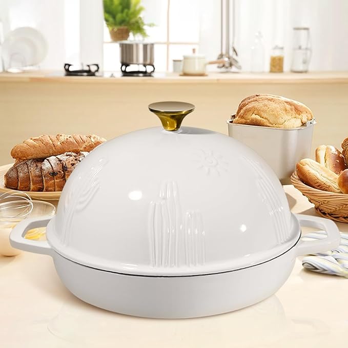 Flavehc Cast Iron Bread Oven With Cloche Lid for Baking - Red Enameled Dutch Oven With Dome Lid for Sourdough - 5 qt - Image 6