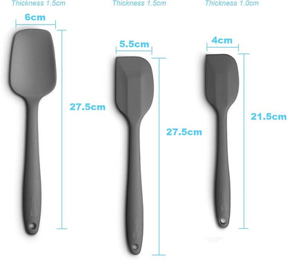 Silicone Spatula 3‑Piece Set Heat Resistant 600°F Non‑Stick Rubber Spatulas with Stainless Steel Core ALLWIN HOUSEWARE Large Spatula, Spoonula & Mini Spatula for Cooking & Baking, Grey