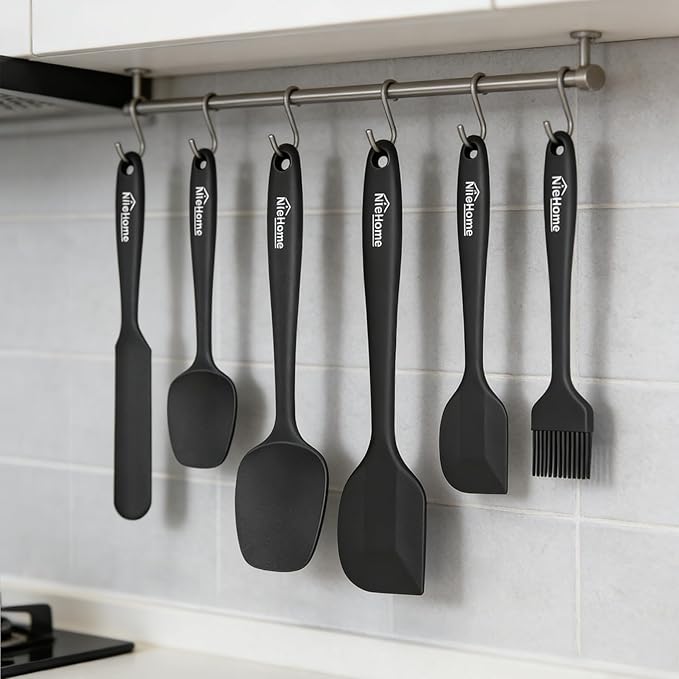 NileHome Silicone Spatula Set, 6 Pieces Food Grade Kitchen Utensils with Silicone Brush Heat Resistant BPA-free Rubber Spatula for Scraping, Baking, Cooking, Mixing - Image 5