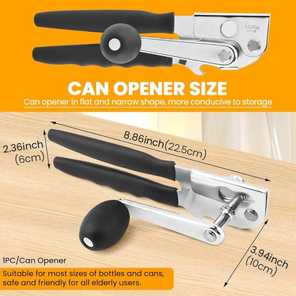 Commercial Can Opener, Handheld Can Opener Easy for Big Cans, Manual Heavy Duty Crank Jar Openers, Folding Hand Crank Bottle Openers With Comfortable Long Handles for Seniors(COLOR:Black) - Image 2