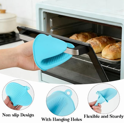 4 PCS Silicone Oven Mitts Heat Resistant Mini Oven Gloves for Kitchen Rubber Air Fryer Mitts Oven Accessories Finger Cooking Pinch Mitts Pot Holders for Kitchen Cooking Baking Dishwasher, Blue & Green - Image 4