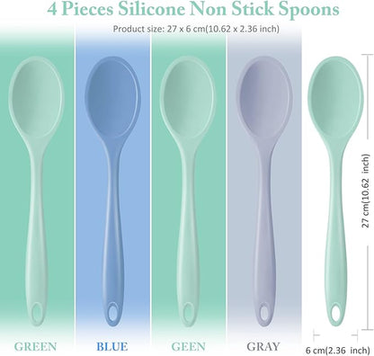 Shappy 4 Pieces Silicone Cooking Spoons 10.6 Inch Heat Resistant Kitchen Spoons for Mixing, Serving and Stirring Upgrade Large Non Stick Basting Utensils, Dishwasher Safe(Spoon,Fresh Color) - Image 2