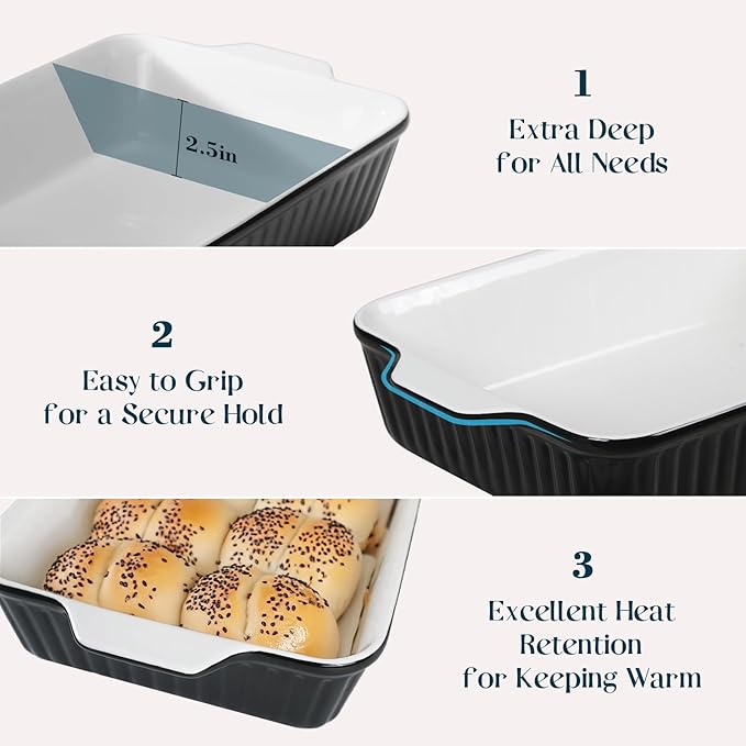 DOWAN 9x13-Inch Casserole Dishes for Oven, Ceramic Baking Dish, Large Lasagna Pan Deep, 4.2 Quarts Baking Pan with Handles, for Casserole, Bakeware, Lasagna, Home Kitchen Gift, Black - Image 3