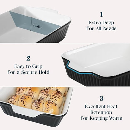 DOWAN 9x13-Inch Casserole Dishes for Oven, Ceramic Baking Dish, Large Lasagna Pan Deep, 4.2 Quarts Baking Pan with Handles, for Casserole, Bakeware, Lasagna, Home Kitchen Gift, Black - Image 3
