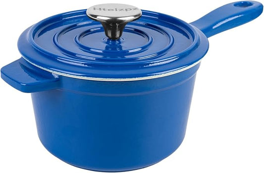 Enameled Cast Iron Sauce Pan with Lid, 1.7 Quart Saucepan with Lid, Small Dutch Oven Pot, Suitable for Small Portions of Soup, Sauces, Oatmeal, Blue