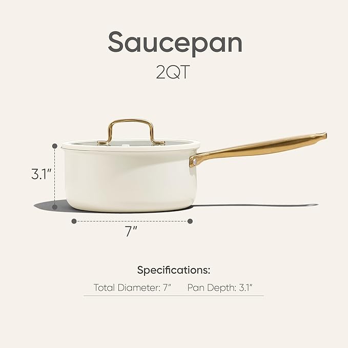 CAROTE 2Qt Stainless Steel Saucepan, Non-Toxic Cookware with Lids,Outer Ceramic Layer,Small Cooking Pot, Even Heating, Fits All Stoves,Oven & Dishwasher Safe,White - Image 2